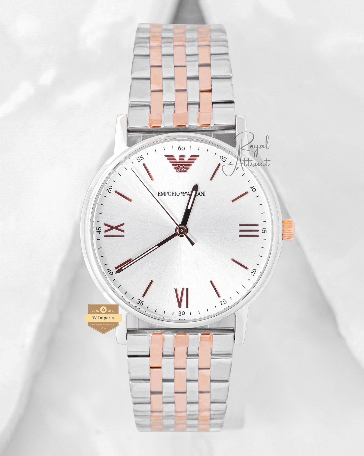 Latest Collection Classic Two Tone Rose Gold With Silver Dial Chain Watch