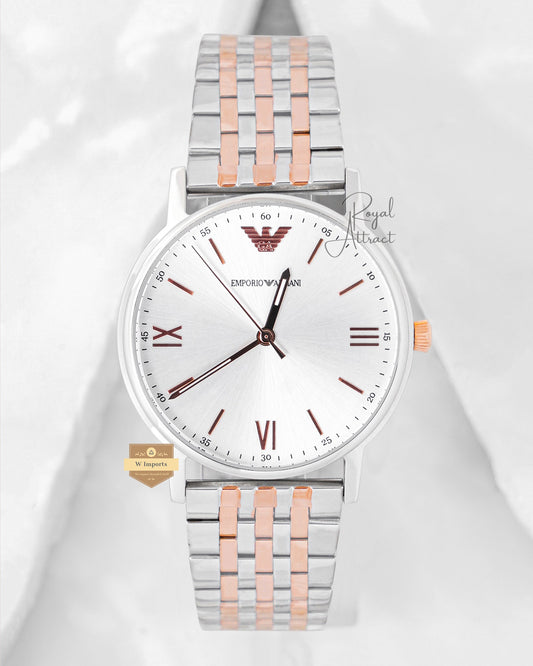 Latest Collection Classic Two Tone Rose Gold With Silver Dial Chain Watch