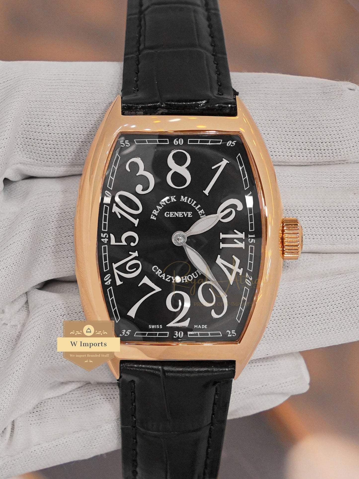 LATEST COLLECTION CRAZY ROSE GOLD CASE WITH BLACK DIAL AND LEATHER STRAP