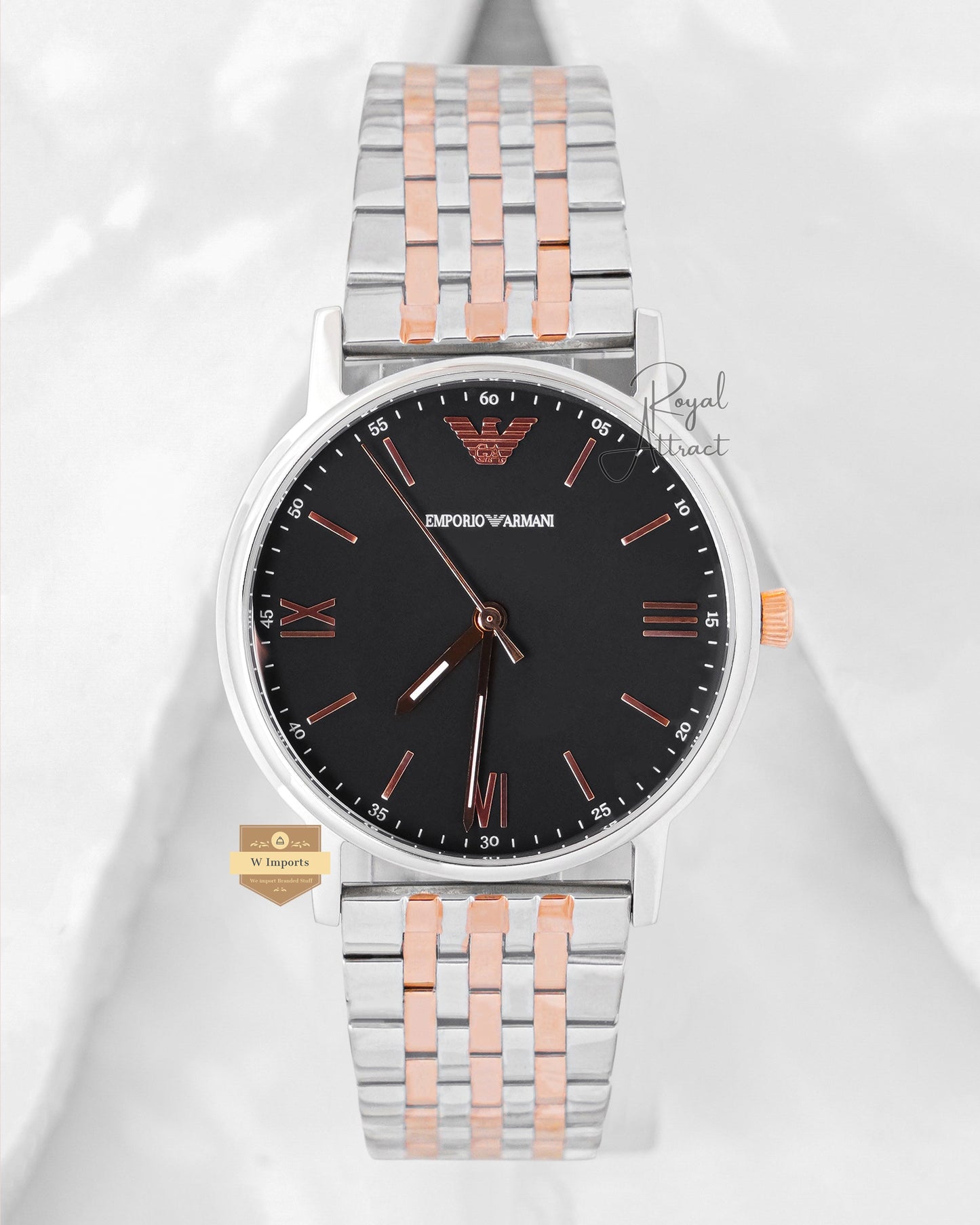 Latest Collection Classic Two Tone Rose Gold With Black Dial Chain Watch