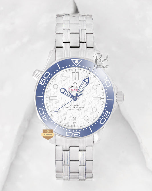 Latest Collection Silver With White Dial & Blue bezel Automatic Watch