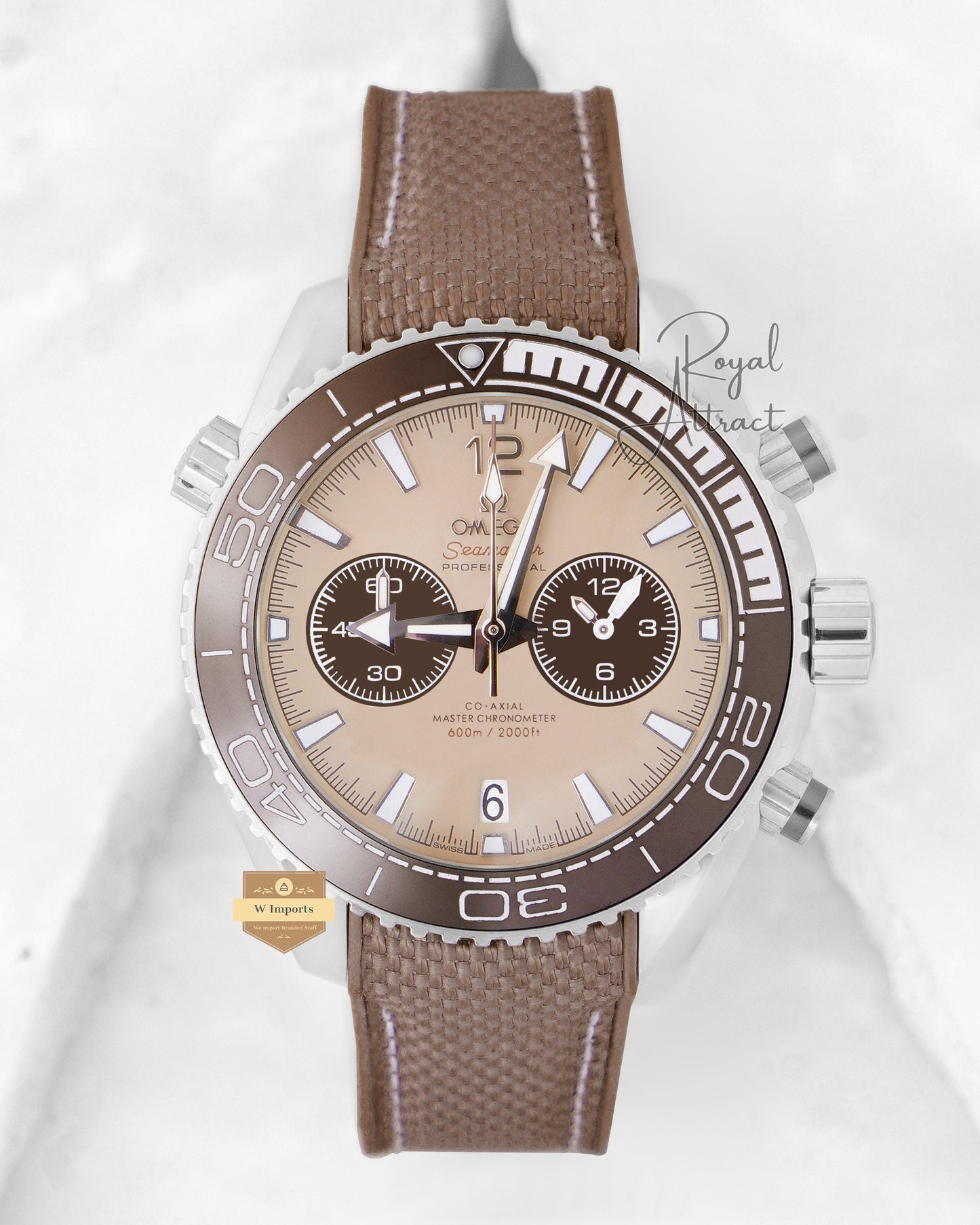 Latest Collection Chronograph Silver Case With Brown Dial Strap Watch