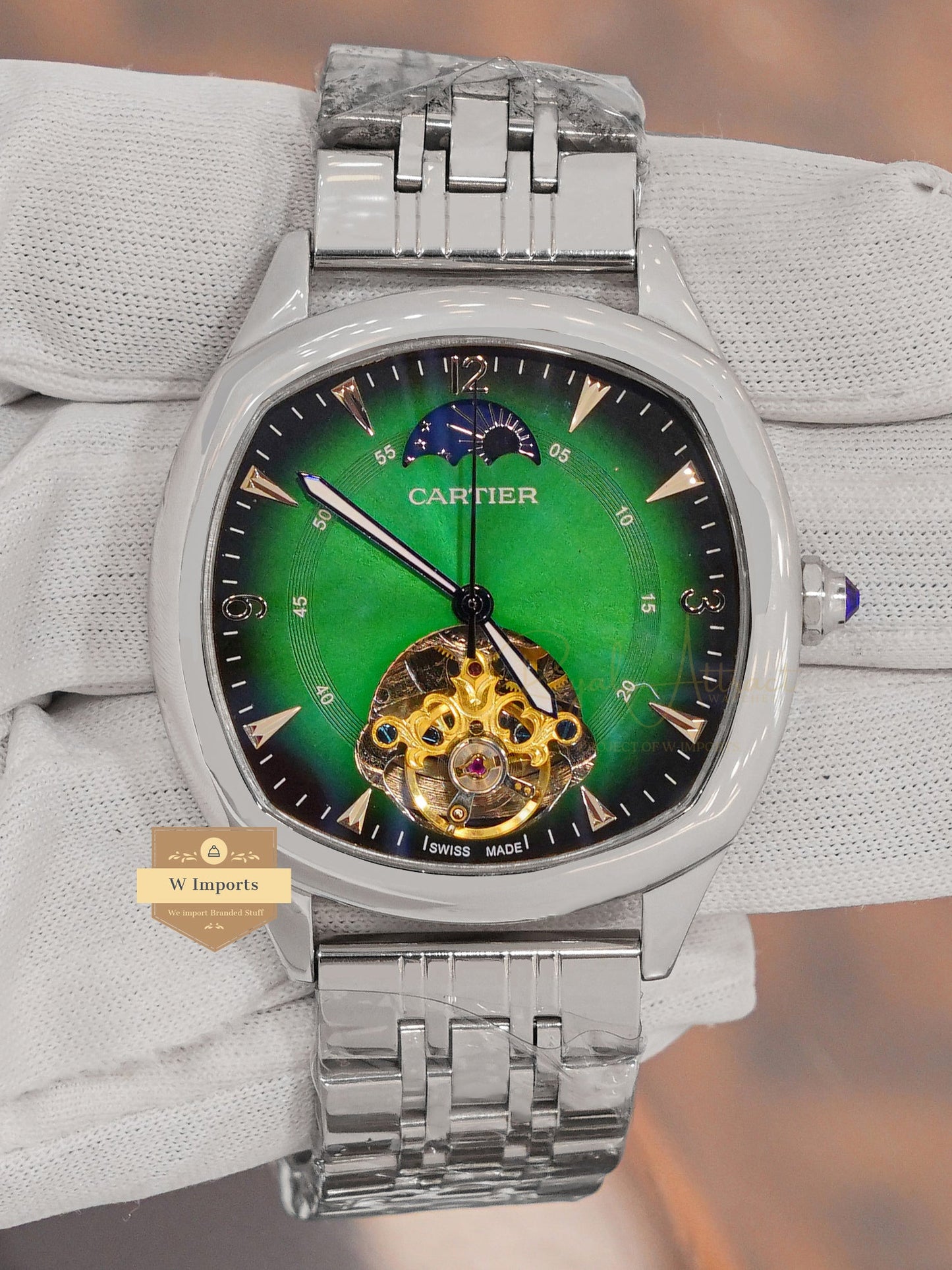 LATEST COLLECTION TOURBILLON SILVER WITH GREEN DIAL AUTOMATIC WATCH