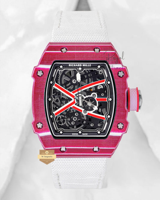 Latest Collection Red Ceramic Case Black Skeleton Dial With White Nylon Strap