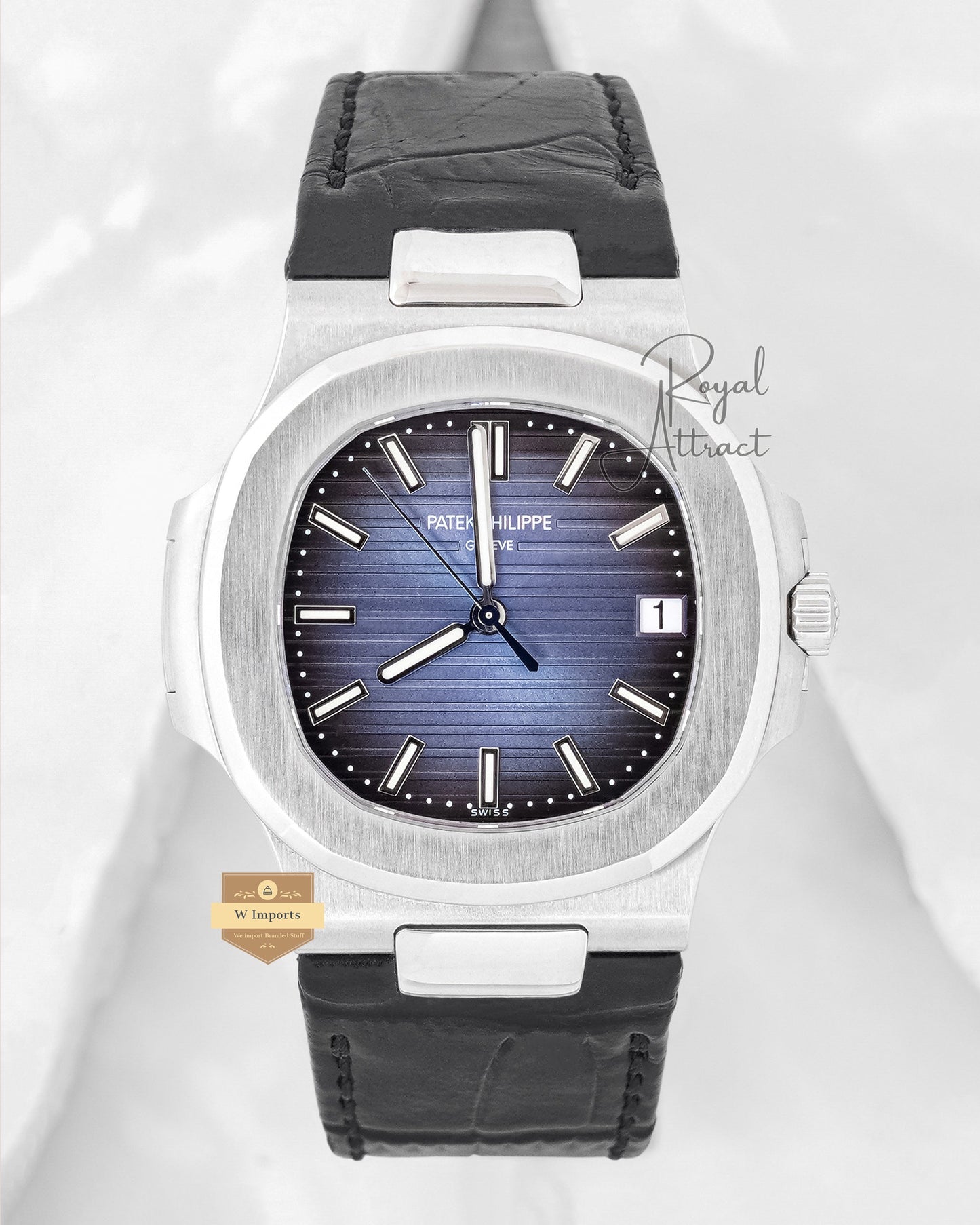 Premium Collection Silver Case With Blue Dial & Black Leather Strap