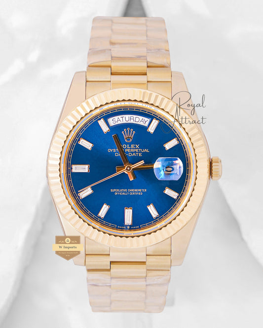 Latest Collection 40 Yellow Gold With Blue Dial Stone Automatic Watch BP Made