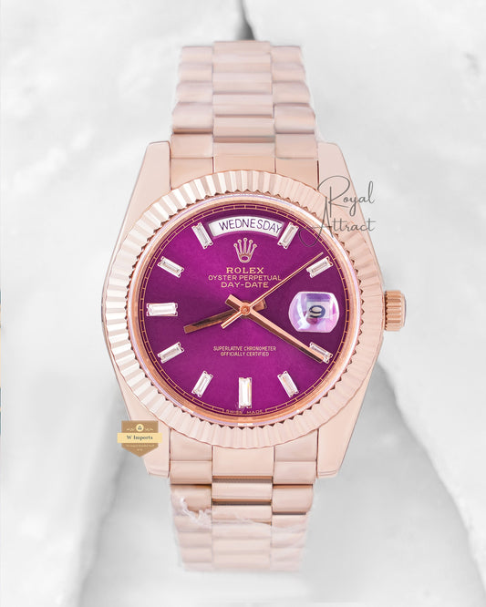 Latest Collection 40 Rose Gold With Purple Dial Stone Automatic Watch BP Made