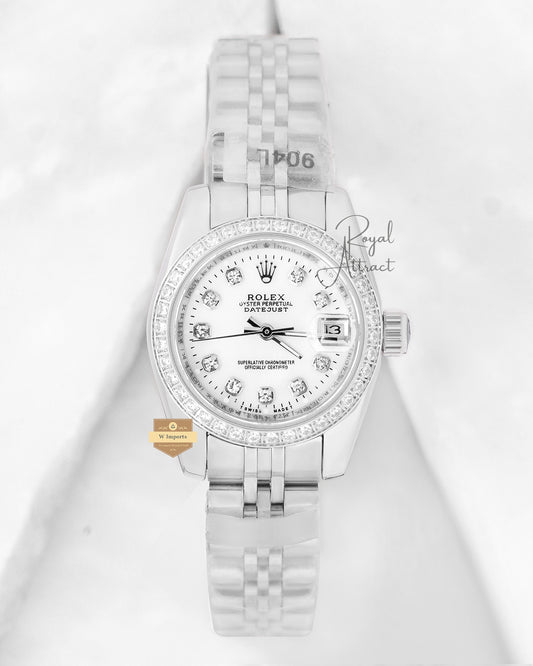 Latest Ladies Collection 28 All Silver With Dial Stone Bezel Automatic Watch Zr Factory