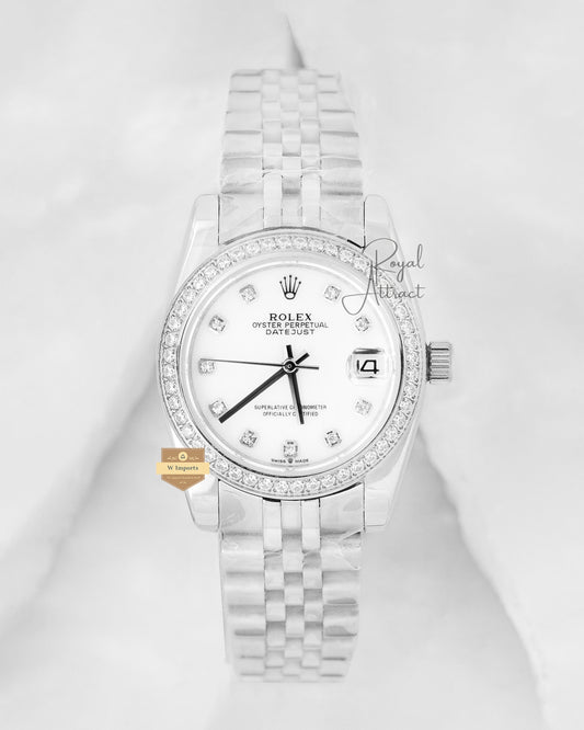 Latest Ladies Collection 31 Silver With White Dial Stone Bezel Automatic Watch Zr Factory
