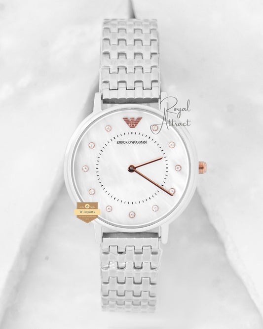 Latest Collection Silver With Mother of pearl Dial Chain Ladies Watch