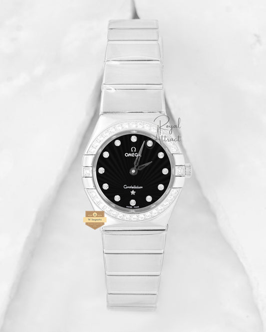 Latest Collection Silver With Black Dial Stone Figure Ladies Automatic Watch