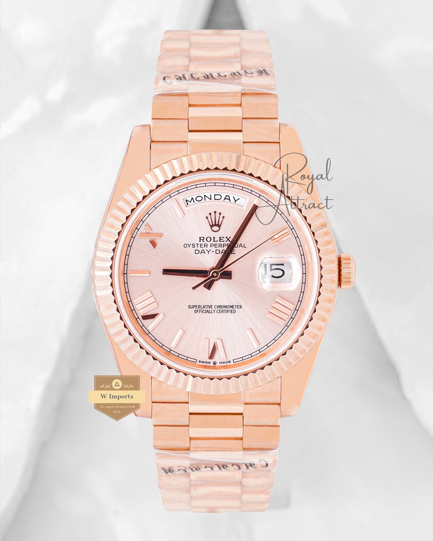 Latest Collection 40 Rose Gold With Peach Dial & Fluted Bezel Automatic Watch BP Made
