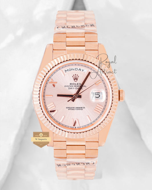 Latest Collection 40 Rose Gold With Peach Dial & Fluted Bezel Automatic Watch BP Made