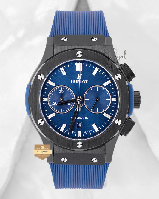 Premium Collection Chronograph Black Case With Blue Dial And Strap Automatic Watch