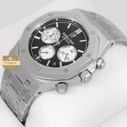 LATEST COLLECTION OAK CHRONOGRAPH SILVER WITH BLACK DIAL CHAIN WATCH