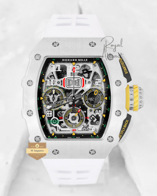 Latest Collection Chronograph Silver Case Skeleton Dial With White Rubber Strap