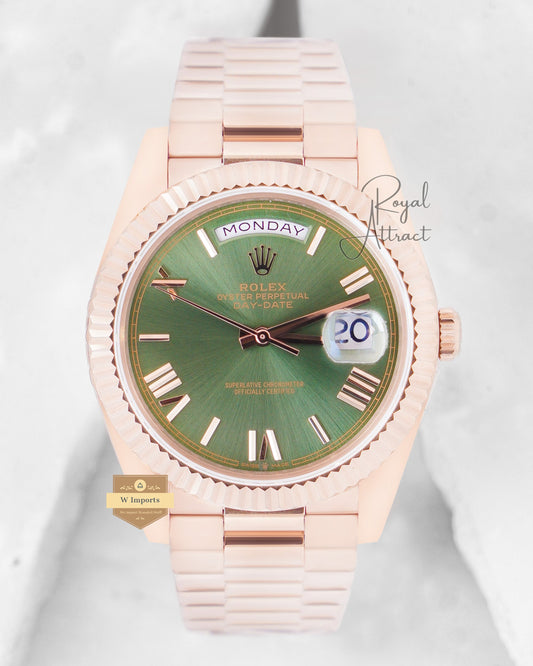 Latest Collection 40 Rose Gold With Green Dial Automatic Watch Clean Made