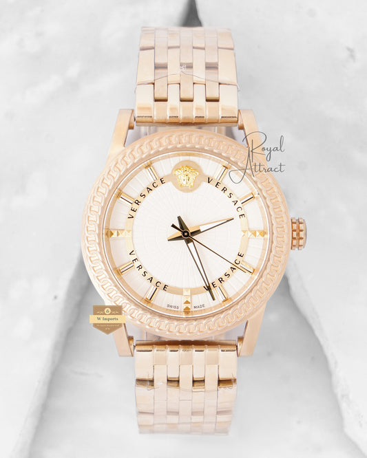 Latest Collection Yellow Gold With White Dial Chain Watch
