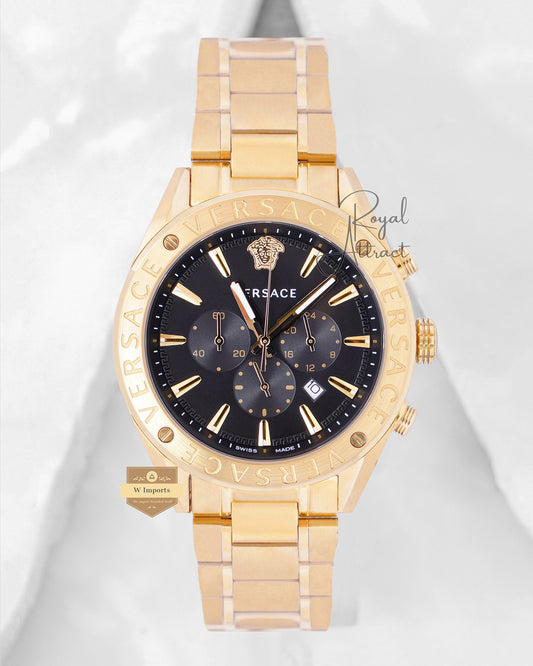Latest Collection Chronograph Yellow Gold With Black Dial Chain watch