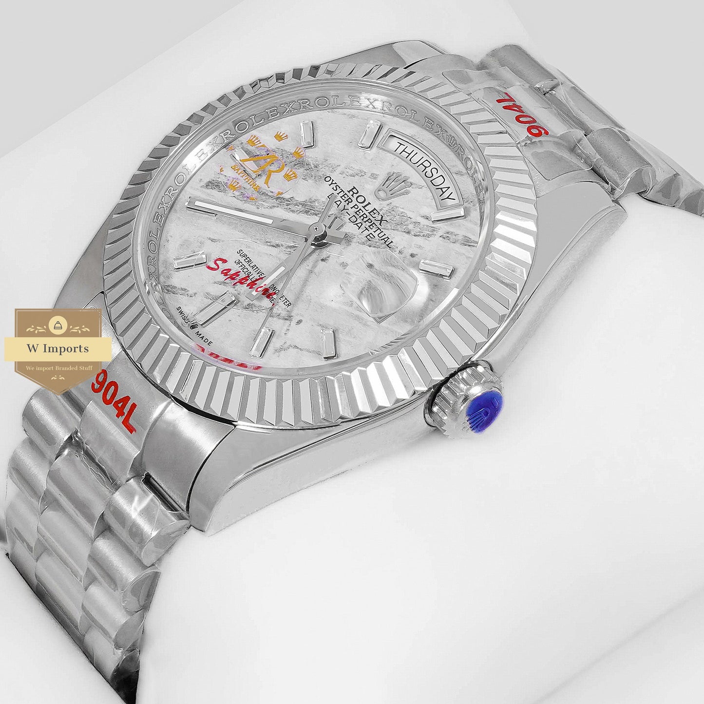 LATEST COLLECTION 40 SILVER WITH WHITE PRINTED DIAL & FLUTED BEZEL AUTOMATIC WATCH ZR FACTORY