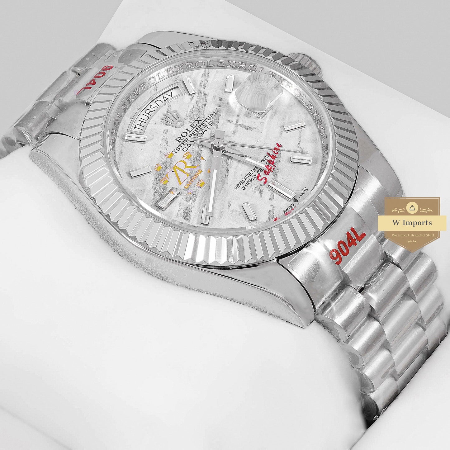 LATEST COLLECTION 40 SILVER WITH WHITE PRINTED DIAL & FLUTED BEZEL AUTOMATIC WATCH ZR FACTORY