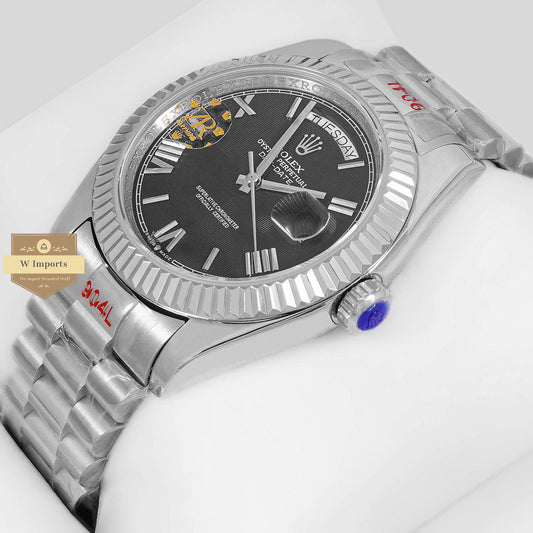 LATEST COLLECTION 40 SILVER CHAIN WITH BLACK DIAL AUTOMATIC WATCH ZR FACTORY