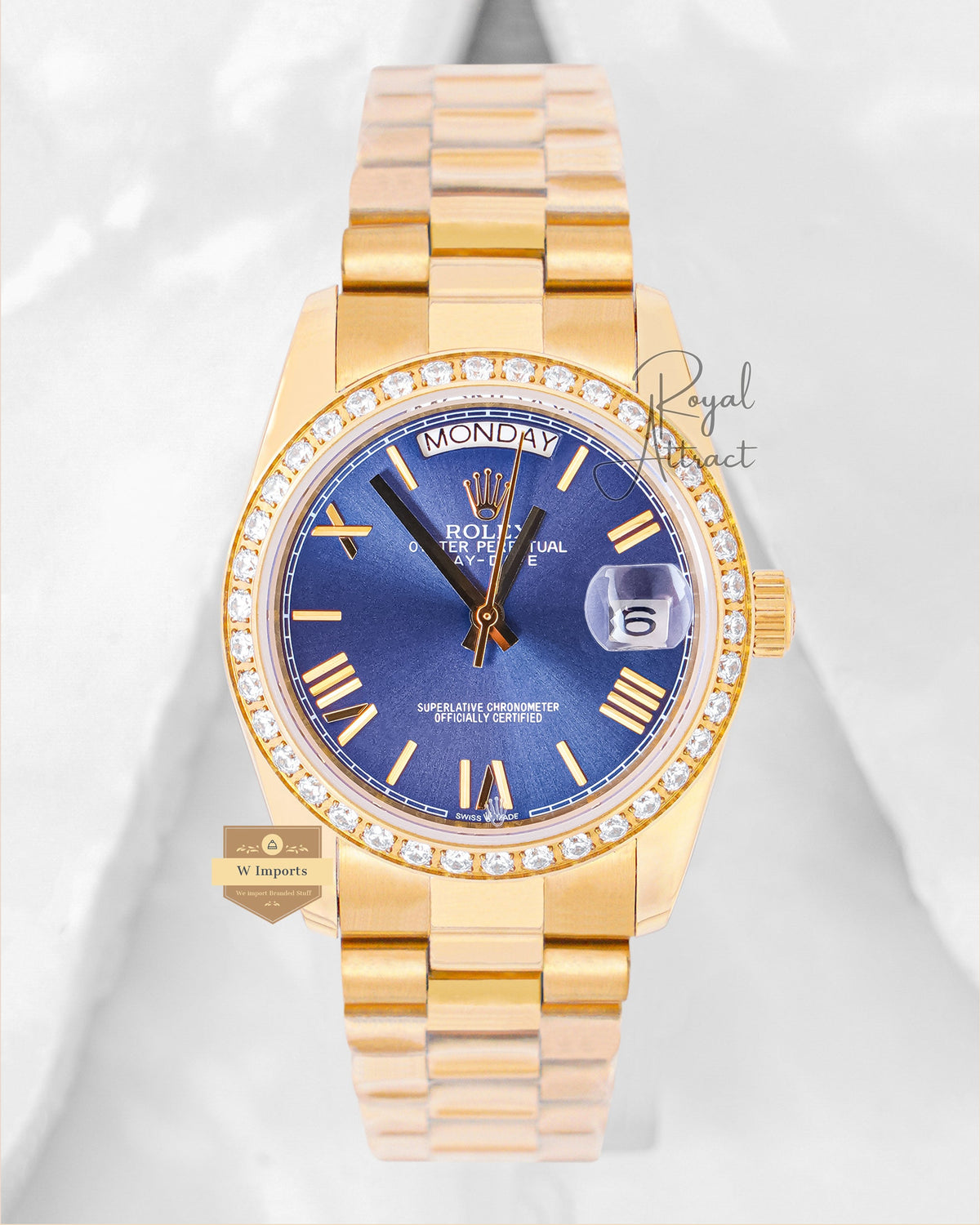 Latest Collection 36 Yellow Gold With Blue Dial Stone Bezel Automatic Watch V3 Factory