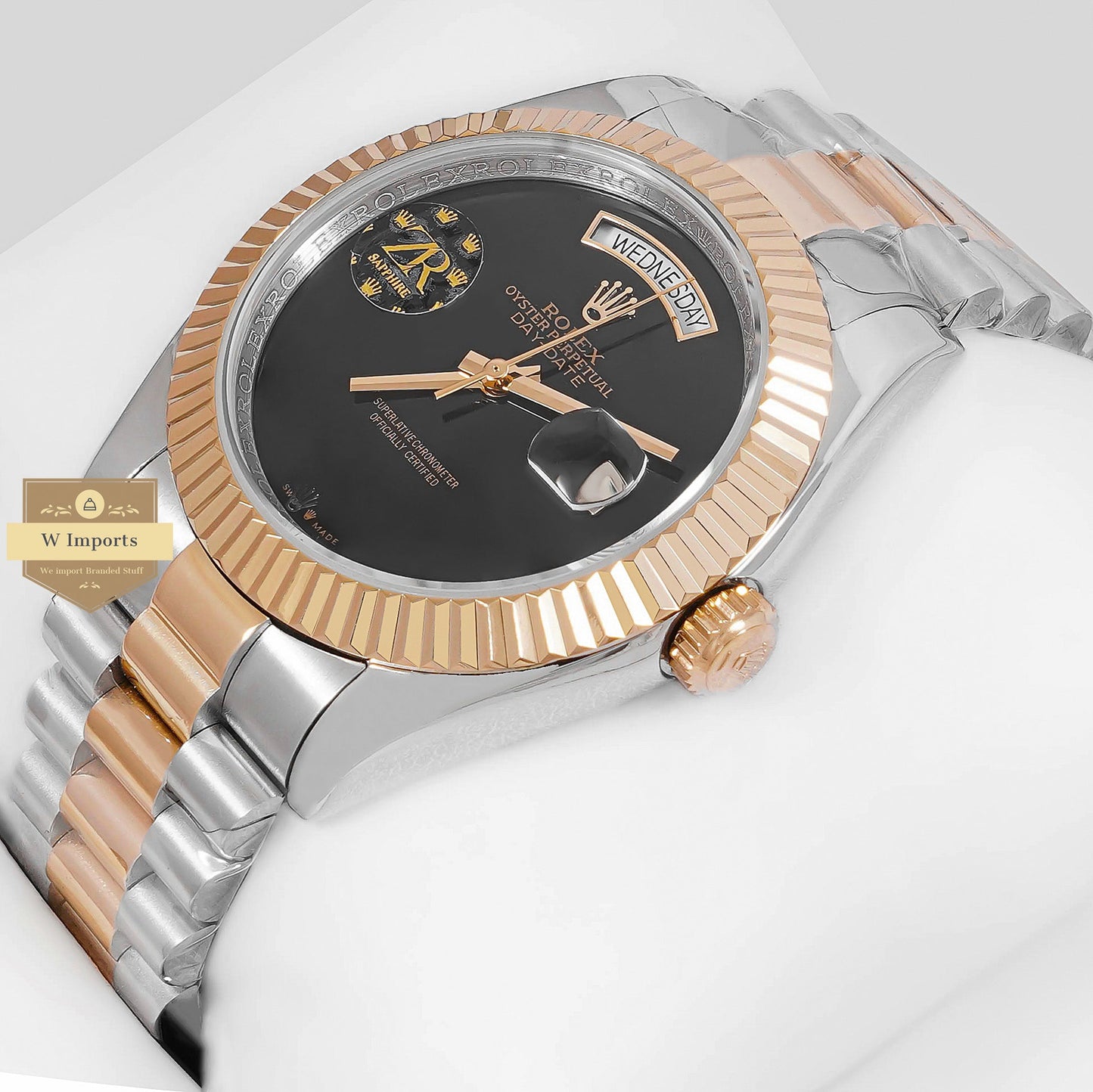 LATEST COLLECTION 40 TWO TONE YELLOW GOLD WITH PLAIN BLACK DIAL AUTOMATIC WATCH ZR FACTORY