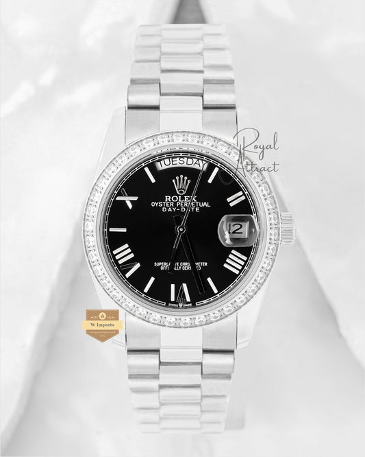 Latest Collection 36 Silver With Black Dial Stone Bezel Automatic Watch V3 Factory