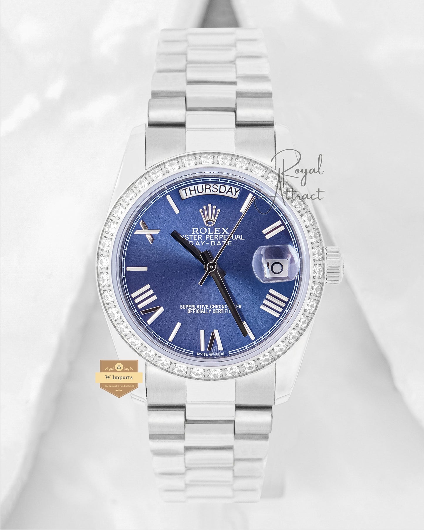 Latest Collection 36 Silver With Blue Dial Stone Bezel Automatic Watch V3 Factory