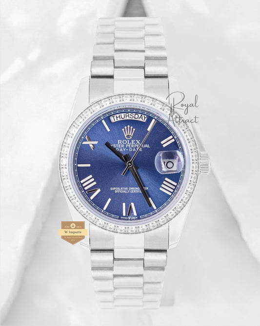 Latest Collection 36 Silver With Blue Dial Stone Bezel Automatic Watch V3 Factory