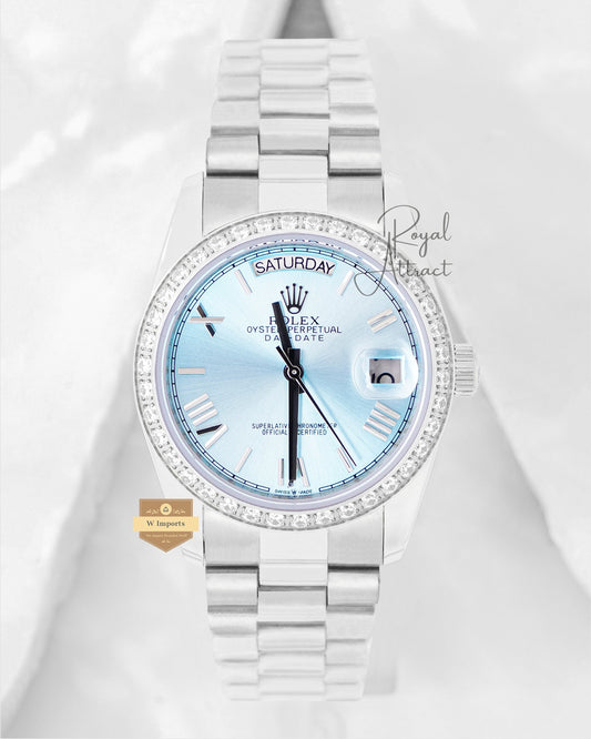 Latest Collection 36 Silver With Sky Blue Dial Stone Bezel Automatic Watch V3 Factory