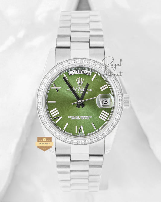 Latest Collection 36 Silver With Green Dial Stone Bezel Automatic Watch V3 Factory