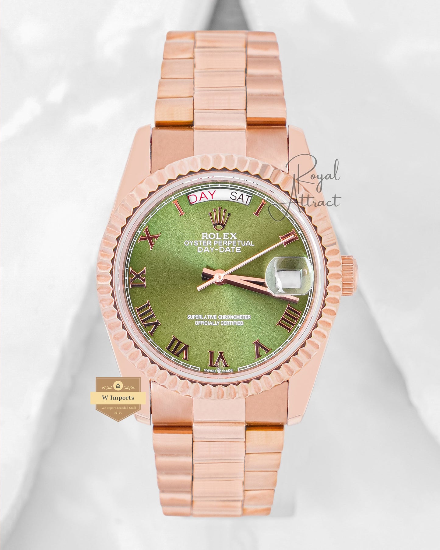 Latest Collection 36 Rose Gold With Green Dial Automatic Watch V3 Factory