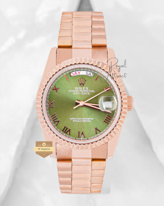 Latest Collection 36 Rose Gold With Green Dial Automatic Watch V3 Factory