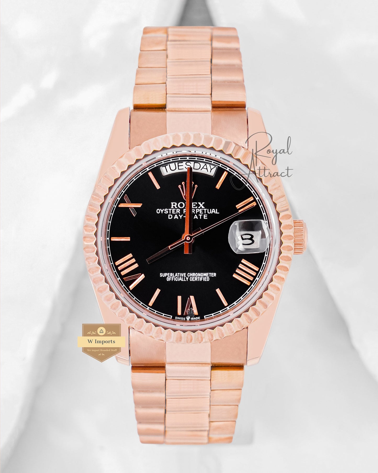 Latest Collection 36 Rose Gold With Black Dial Automatic Watch V3 Factory