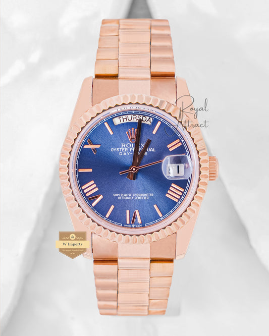 Latest Collection 36 Rose Gold With Blue Dial Automatic Watch V3 Factory