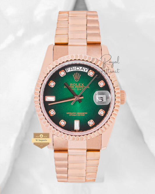 Latest Collection 36 Rose Gold With Green Dial Automatic Watch V3 Factory