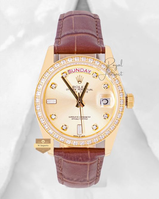 Latest Collection 36 All Yellow Gold Case With Dial & Leather Strap Automatic Watch V3 Factory