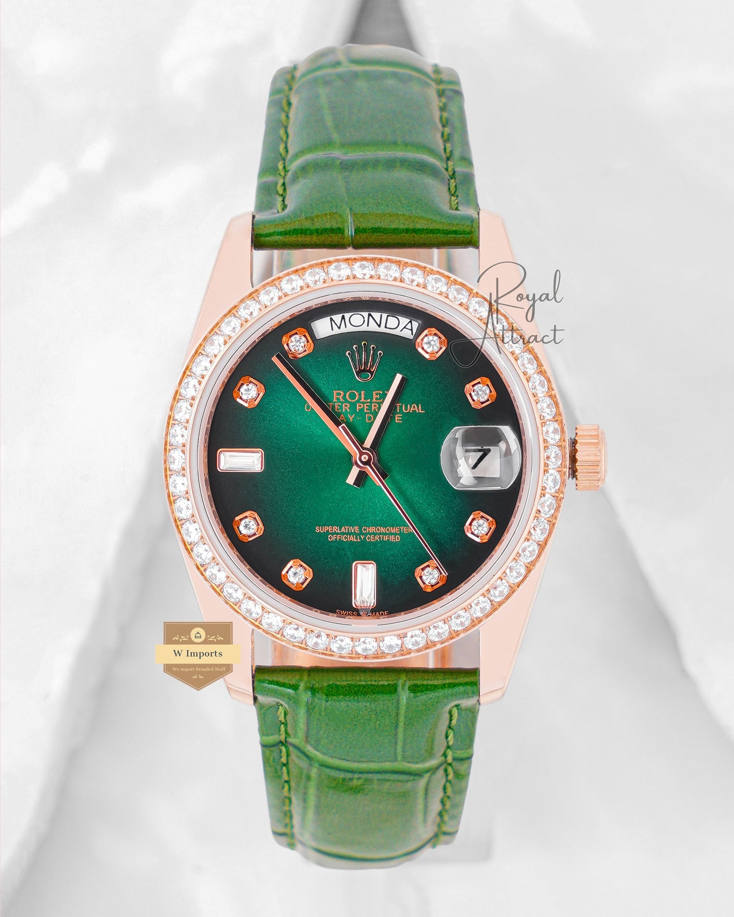 Latest Collection 36 Rose Gold Case With Green Dial & Leather Strap Automatic Watch V3 Factory