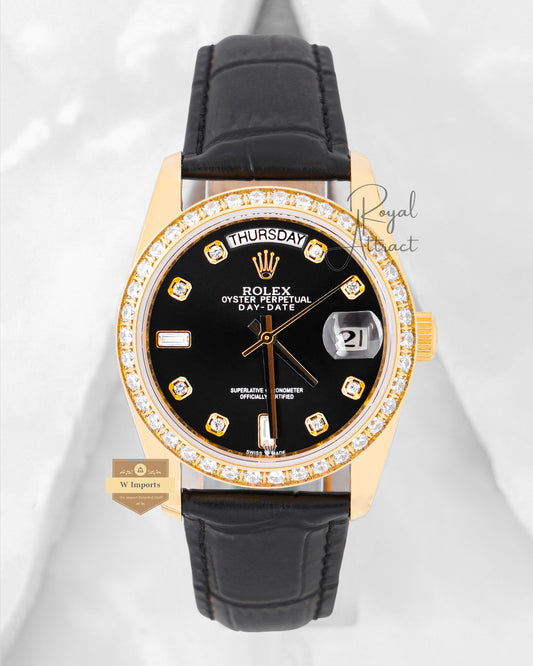 Latest Collection 36 Yellow Gold Case With Black Dial & Leather Strap Automatic Watch V3 Factory
