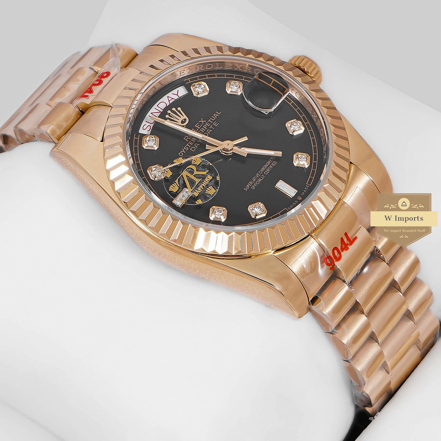 LATEST COLLECTION 36 YELLOW GOLD WITH BLACK DIAL STONE FIGURE & AUTOMATIC WATCH ZR FACTORY