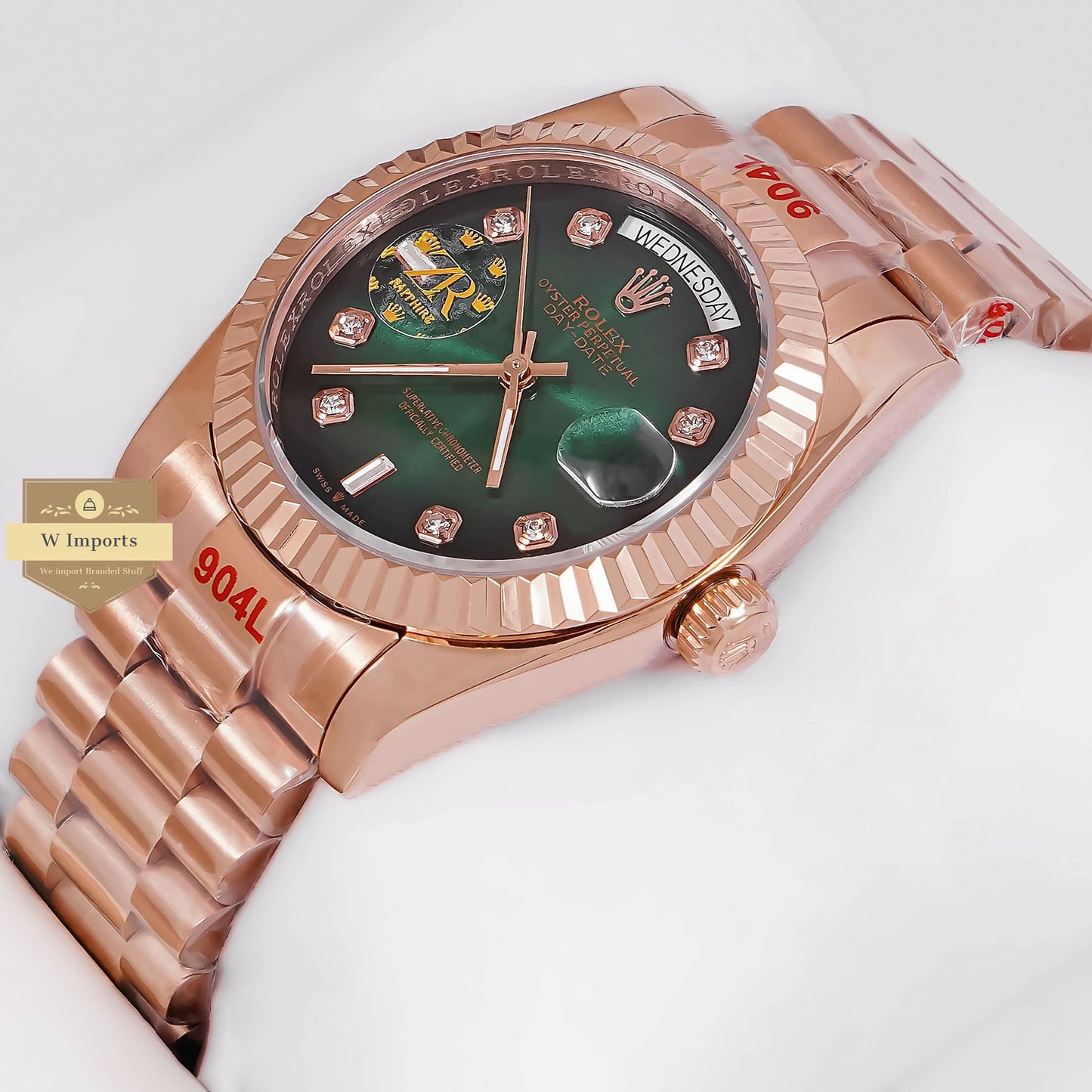 LATEST COLLECTION 36 ROSE GOLD WITH DEEP GREEN DIAL STONE FIGURE ZR FACTORY