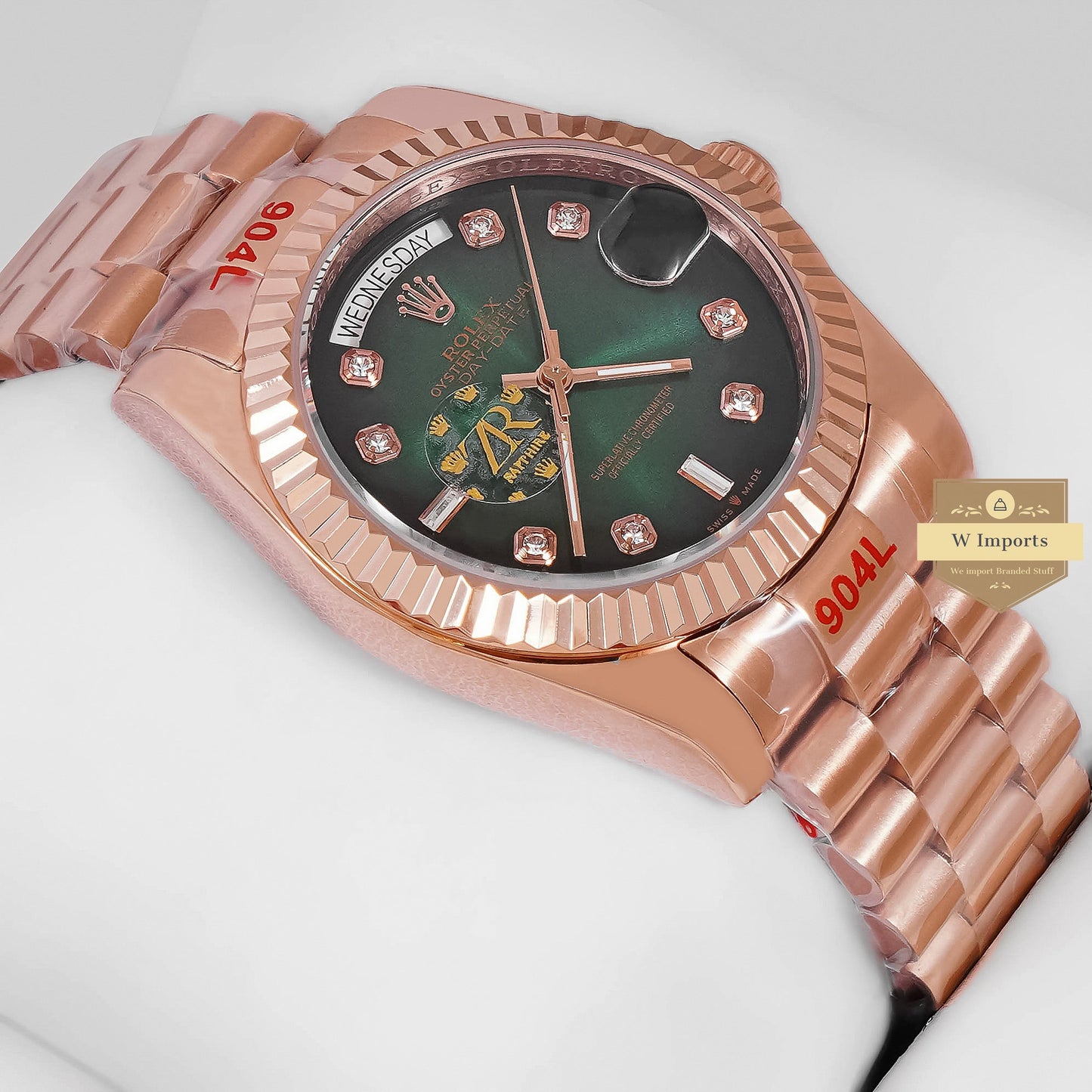 LATEST COLLECTION 36 ROSE GOLD WITH DEEP GREEN DIAL STONE FIGURE ZR FACTORY