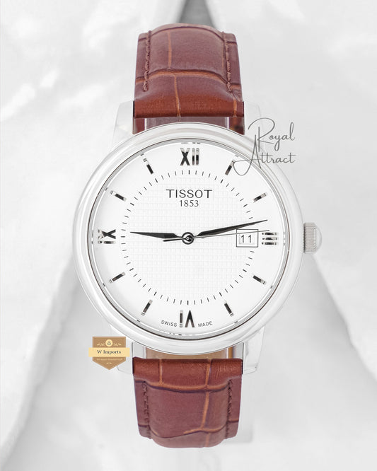 Latest Collection Silver Case With White Dial & Brown Leather Strap