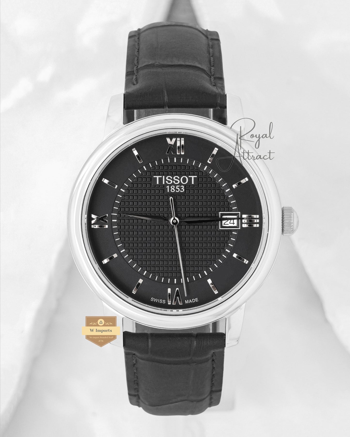 LATEST COLLECTION SILVER CASE WITH BLACK DIAL & LEATHER STRAP