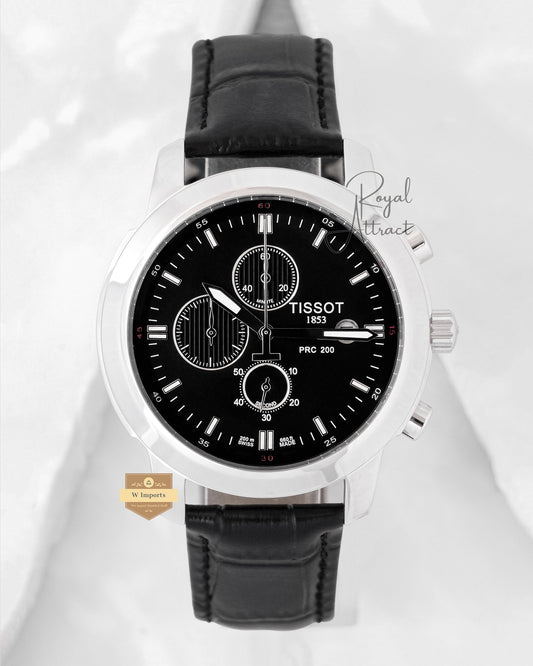 Latest Collection Silver Case With Black Dial & Leather Strap