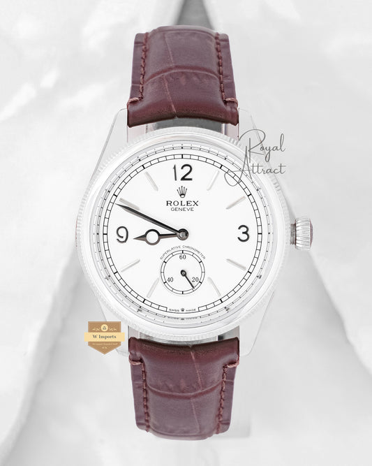 New Collection 39 Silver Case With White Dial And Leather Strap V3 Made