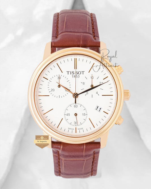 Latest Collection Chronograph Yellow Gold Case With White Dial & Leather Strap