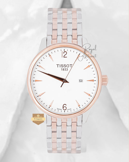 Latest Collection Two Tone Rose Gold With White Dial Chain Watch